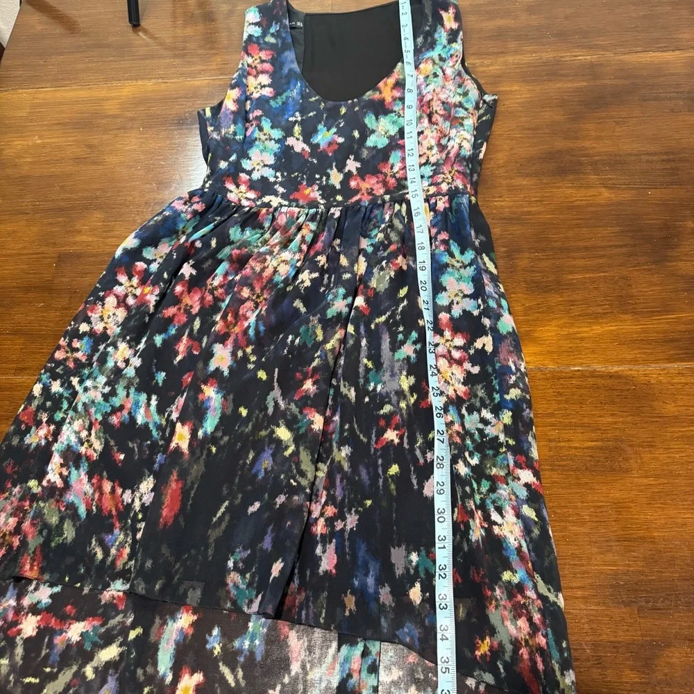ZARA WOMAN Sleeveless Dress Fit & Flared Midnight Blue w/Floral Size S High Low